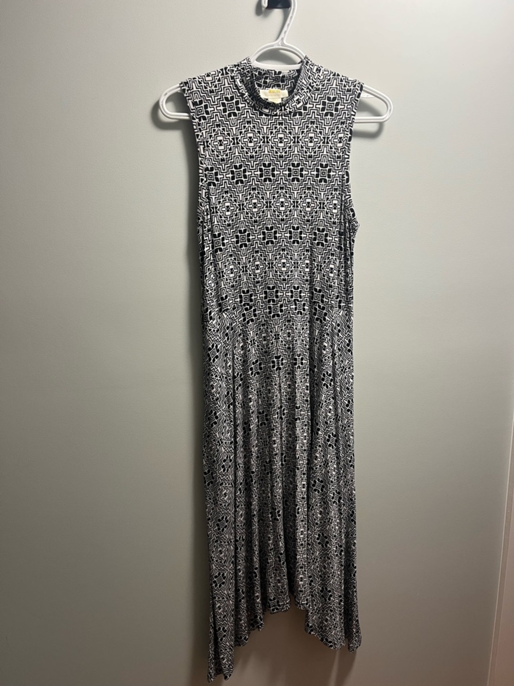 Anthropologie Black & White Geometric Mock-Neck Maxi Dress
